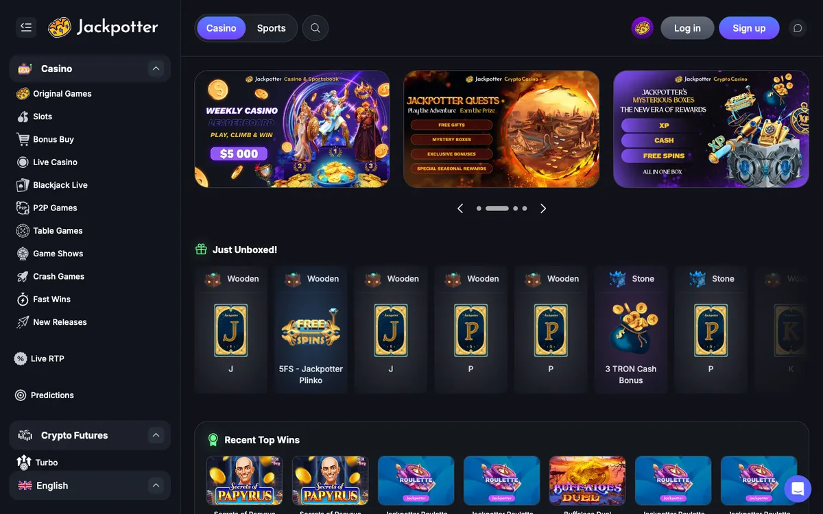 Jackpotter Casino — Home page, captured from New Zealand