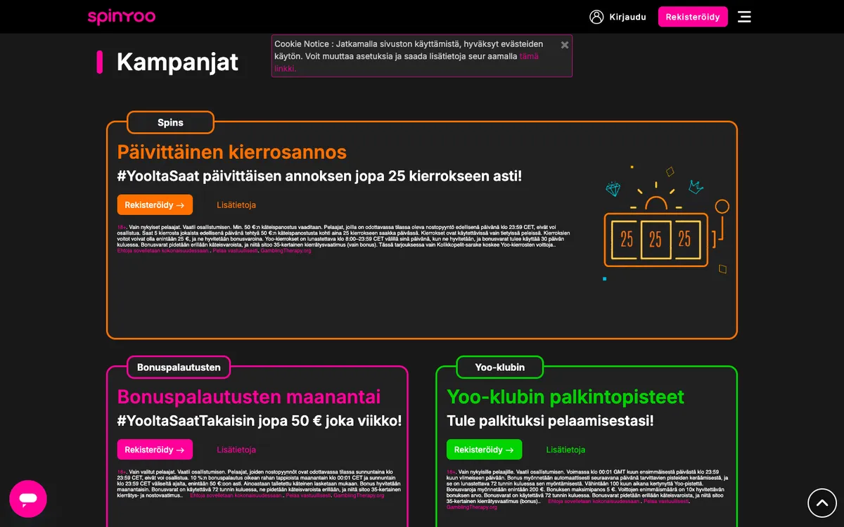 SpinYoo Casino — «Акции», снято из страны Финляндия