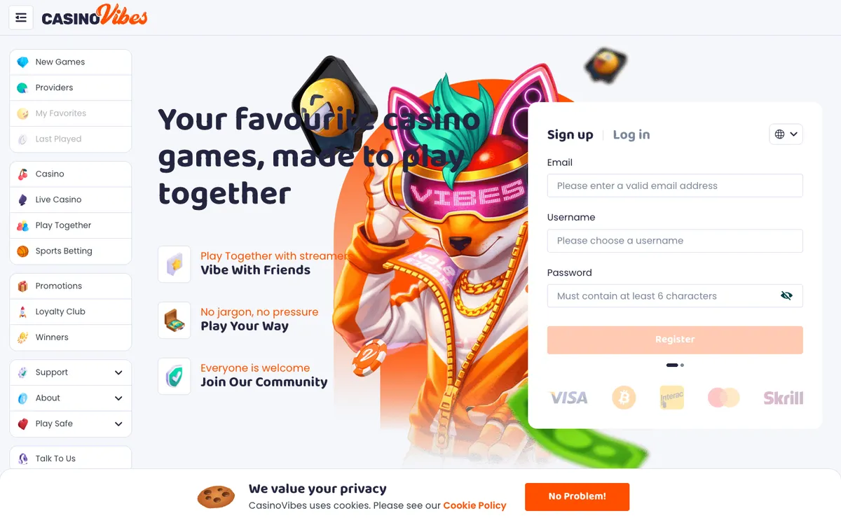 CasinoVibes — Sign-up, captured from Colombia