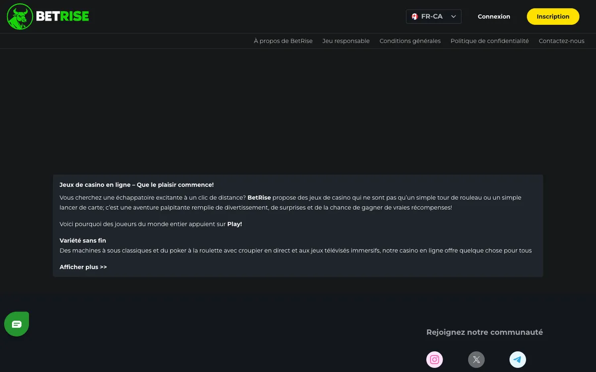 Betrise Casino — Home page, captured from France