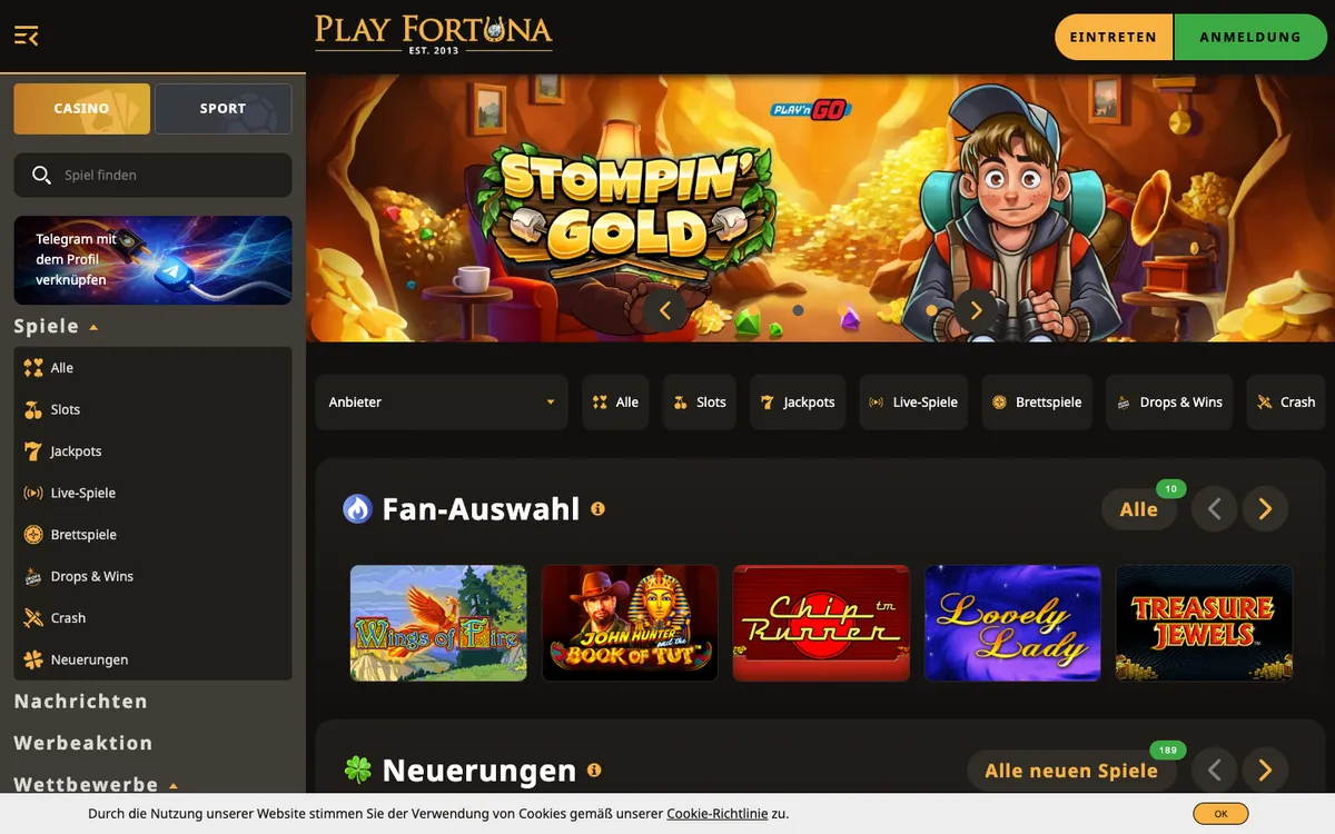 PlayFortuna Casino — Home page, captured from Germany