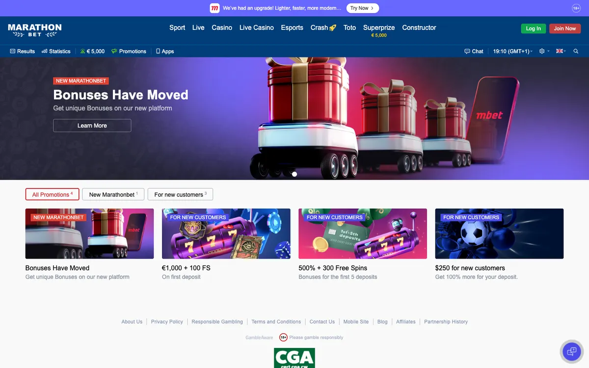 Marathonbet Casino — Promotions, captured from Japan