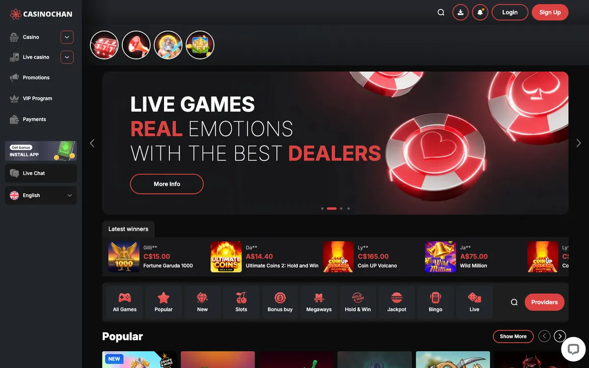 CasinoChan — Home page, captured from Czechia