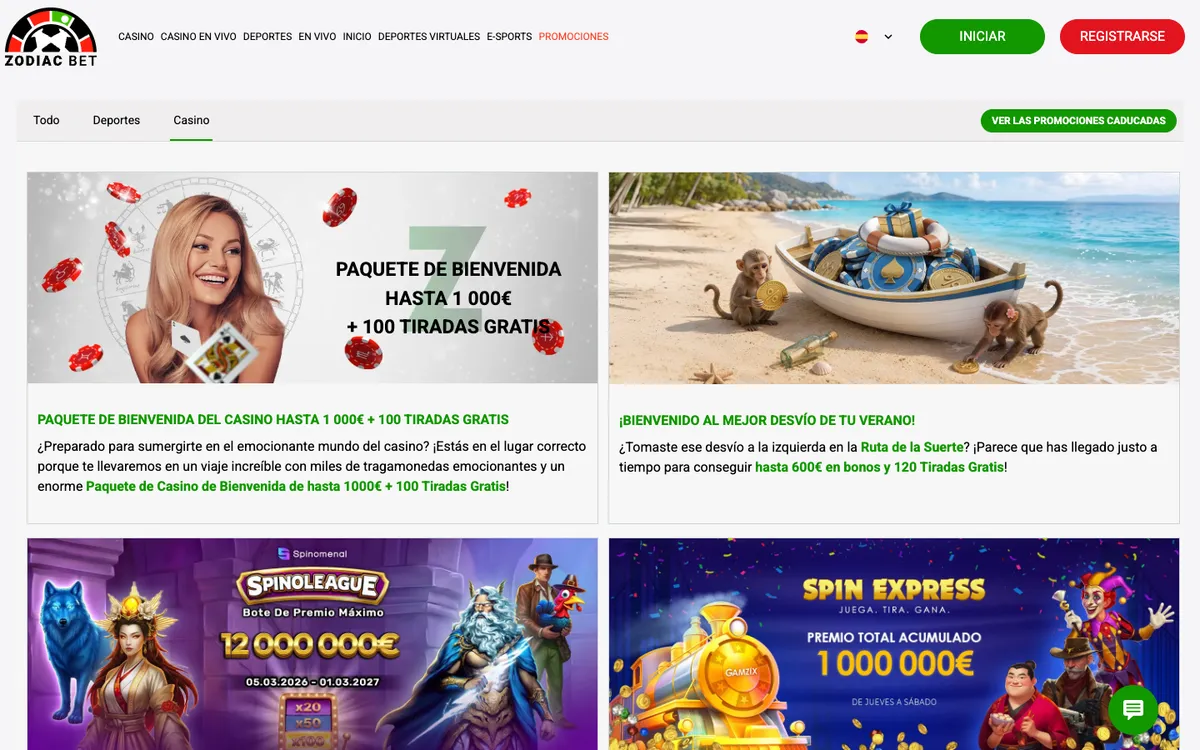 ZodiacBet Casino — Promotions, captured from Chile