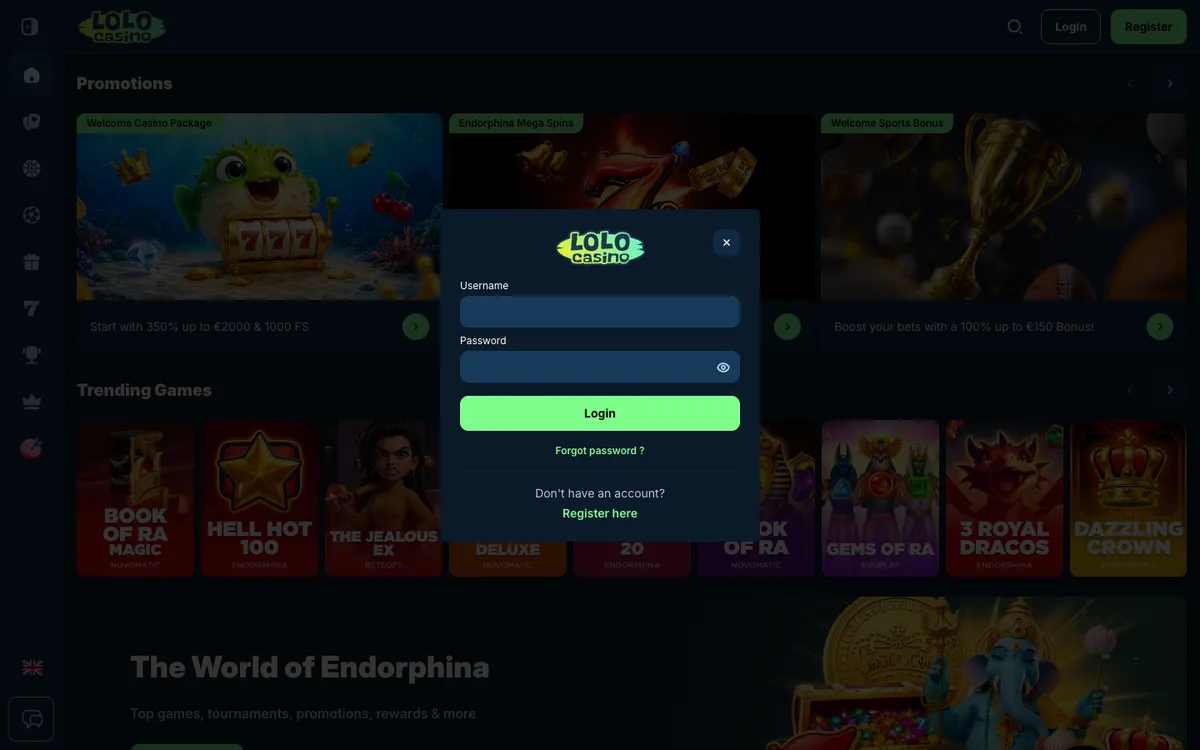 Lolo Casino — Sign-up, captured from Belgium