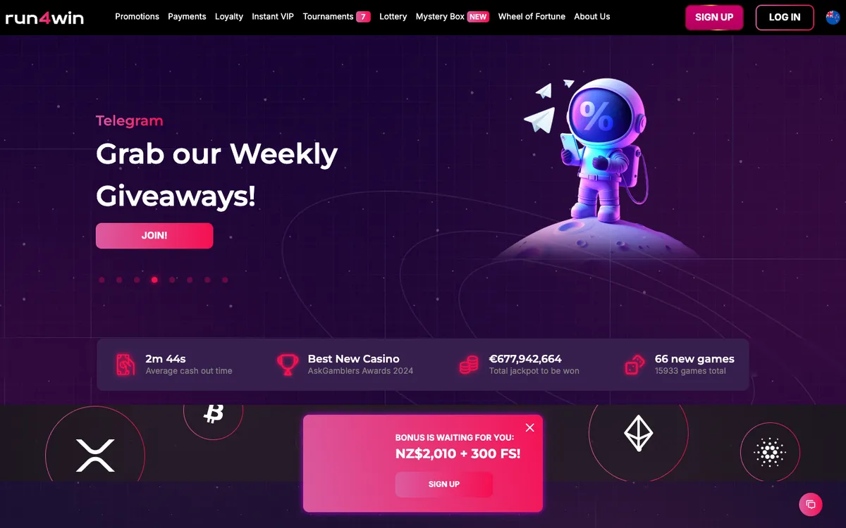 Run4Win Casino — Home page, captured from New Zealand