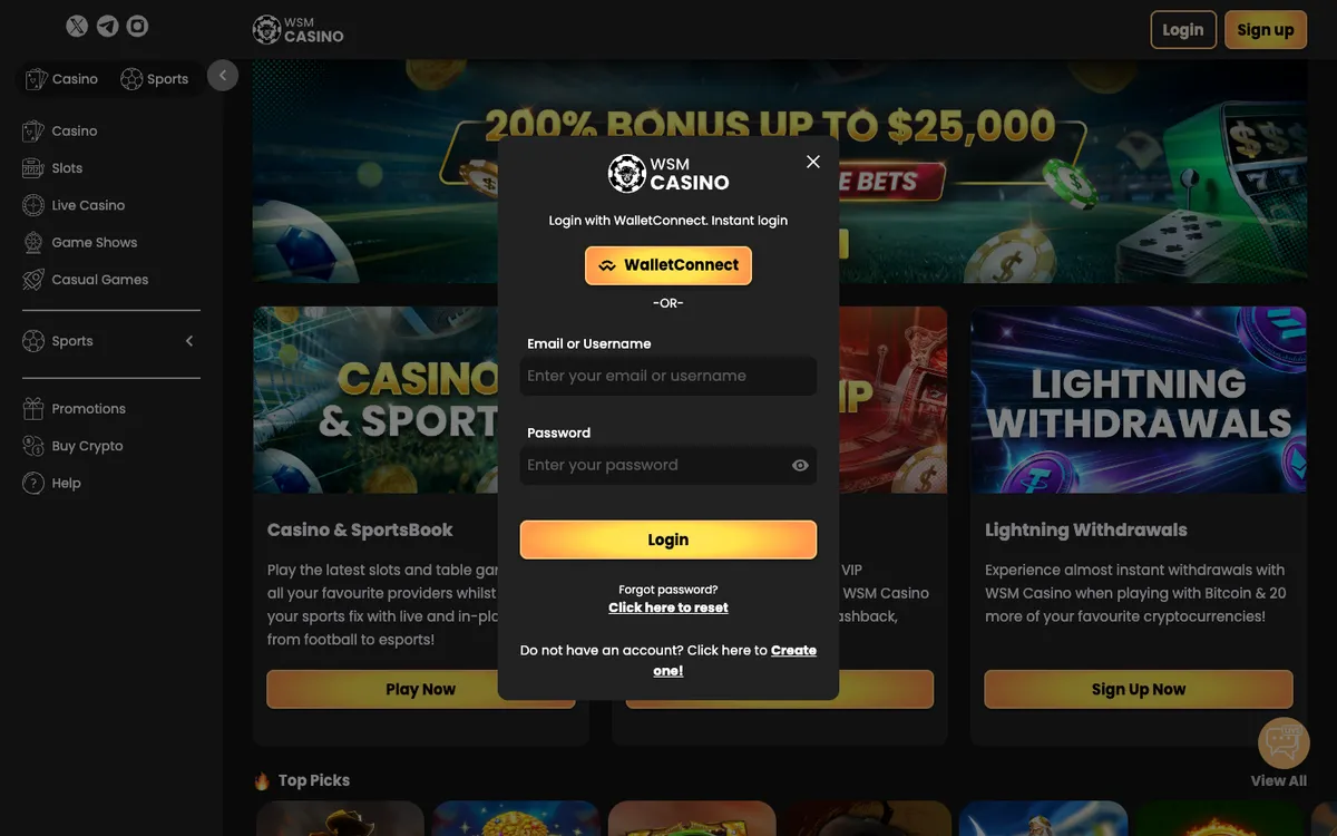 WSM Casino — Sign-up, captured from Belgium
