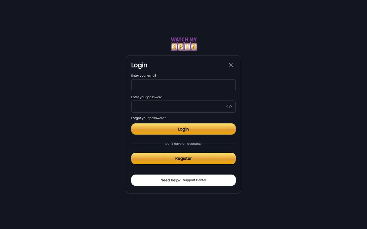 Watchmyspin Casino — «Регистрация», снято из страны Великобритания