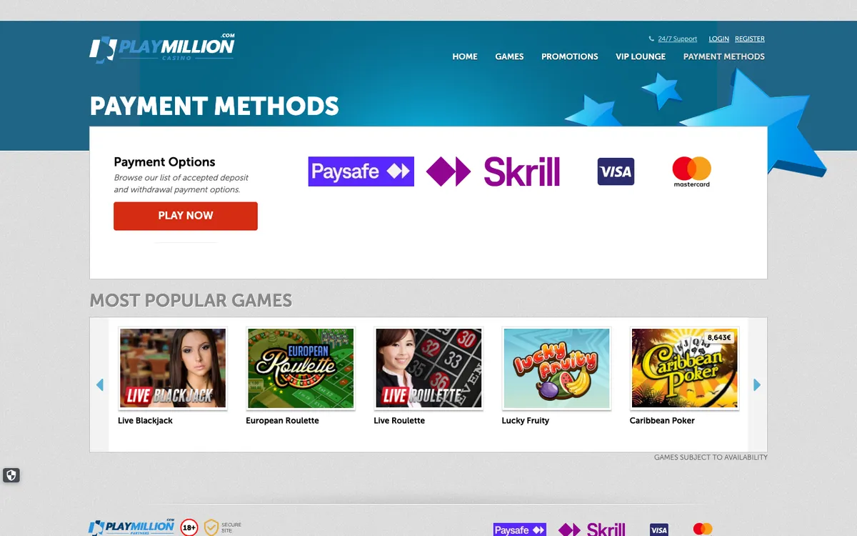 Play Million Casino — «Платежи», снято из страны Латвия