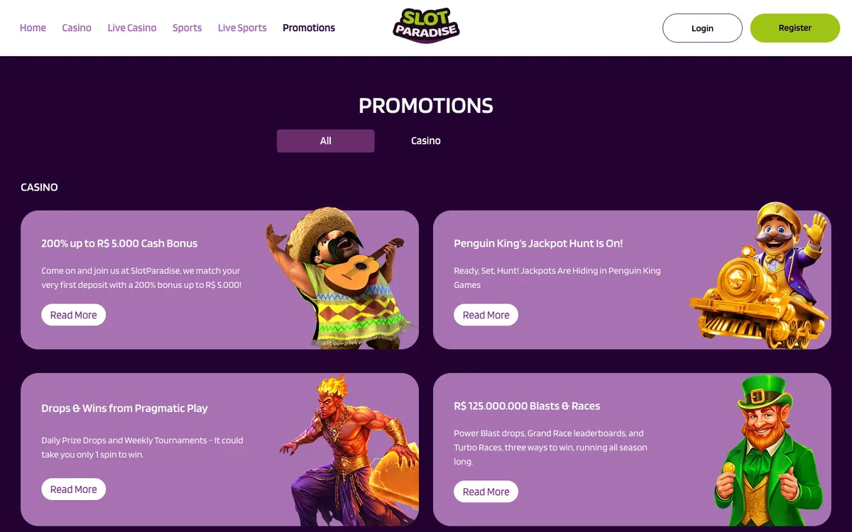 Slotparadise Casino — Promotions, captured from Czechia