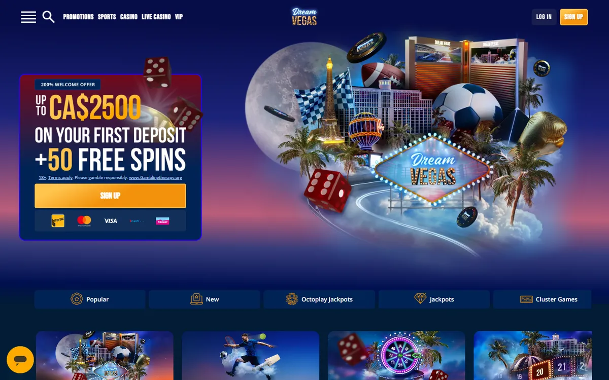 Dream Vegas Casino — Home page, captured from Canada