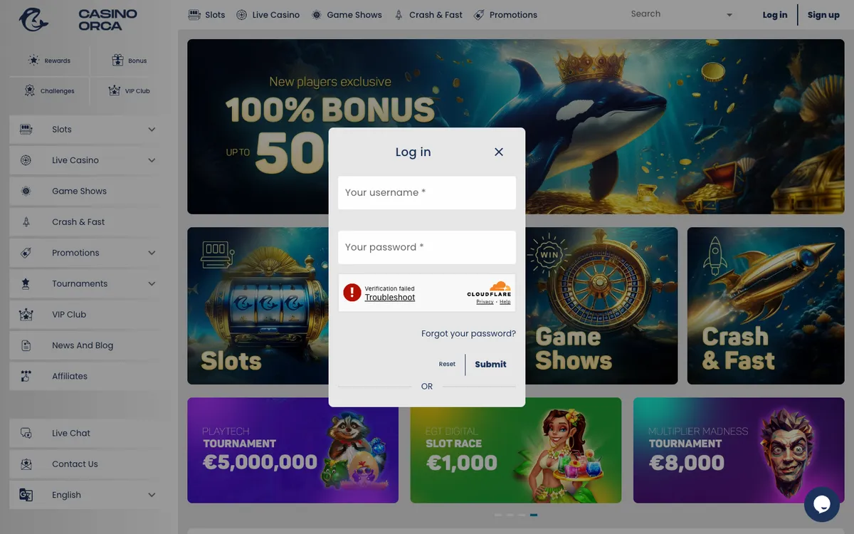 Casino Orca — Sign-up, captured from Australia