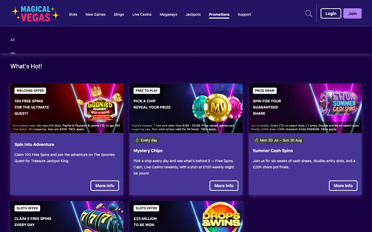 Magical Vegas Casino — Promotions, captured from United Kingdom