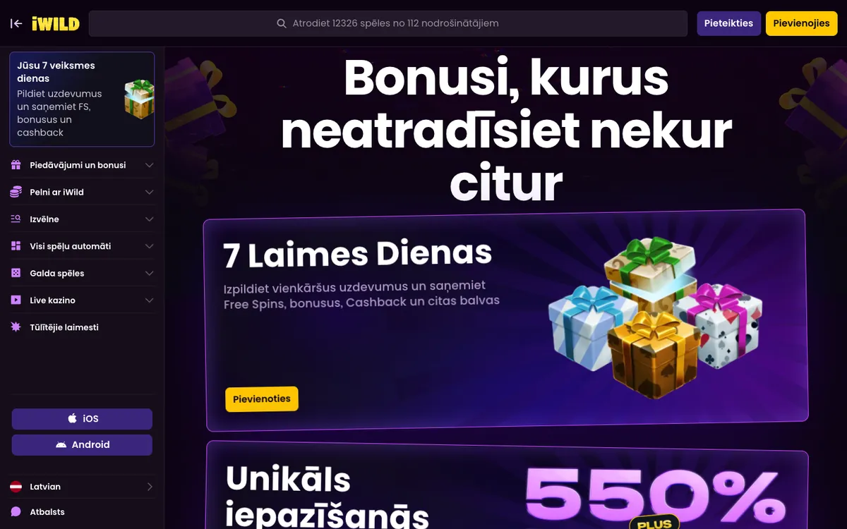 iWild Casino — Promotions, captured from Latvia