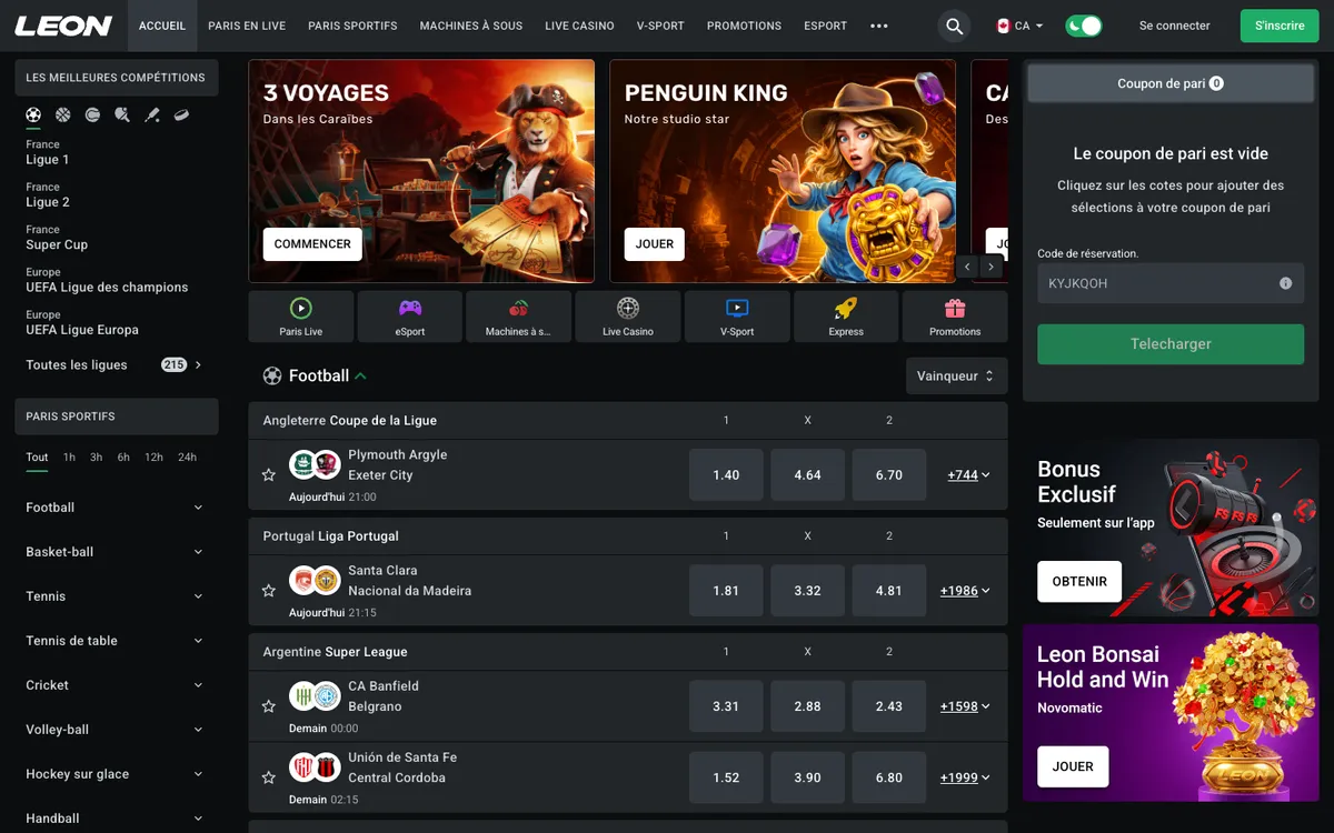 Leon Bet Casino — Home page, captured from France