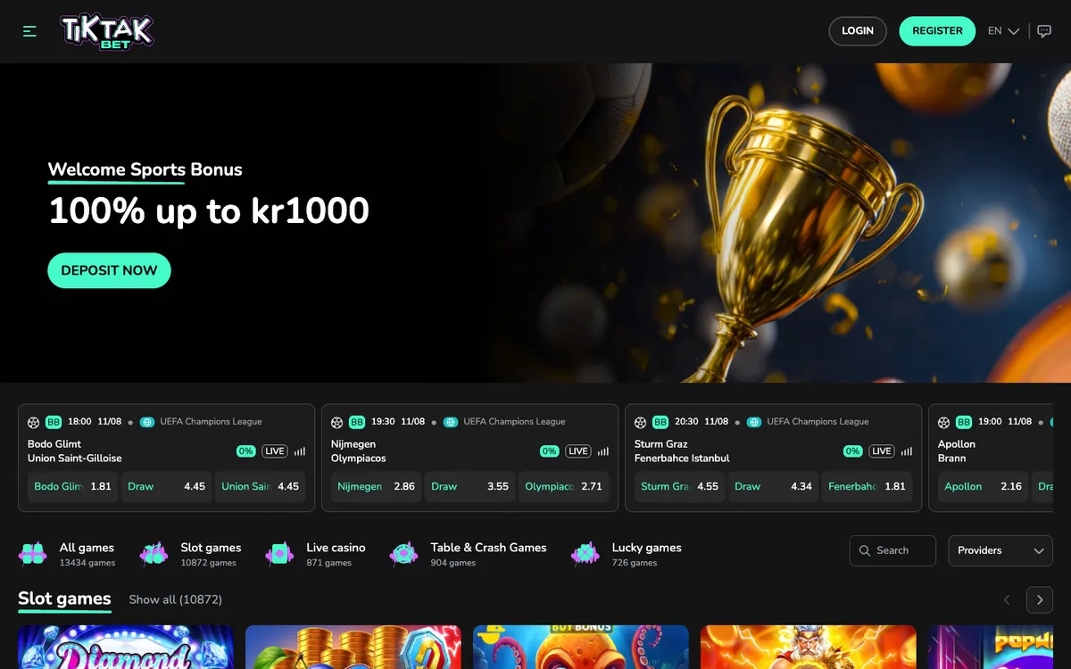 TikTak Bet Casino — «Главная», снято из страны Норвегия