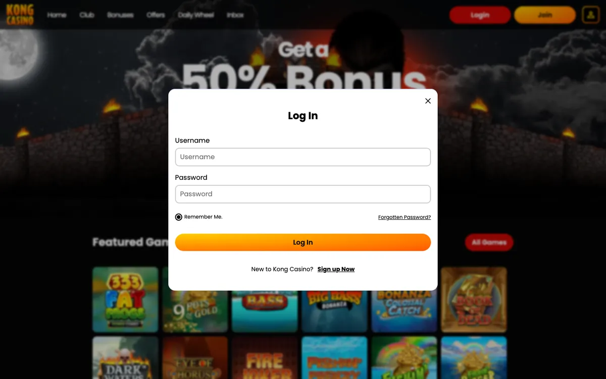 Kong Casino UK — Sign-up, captured from United Kingdom
