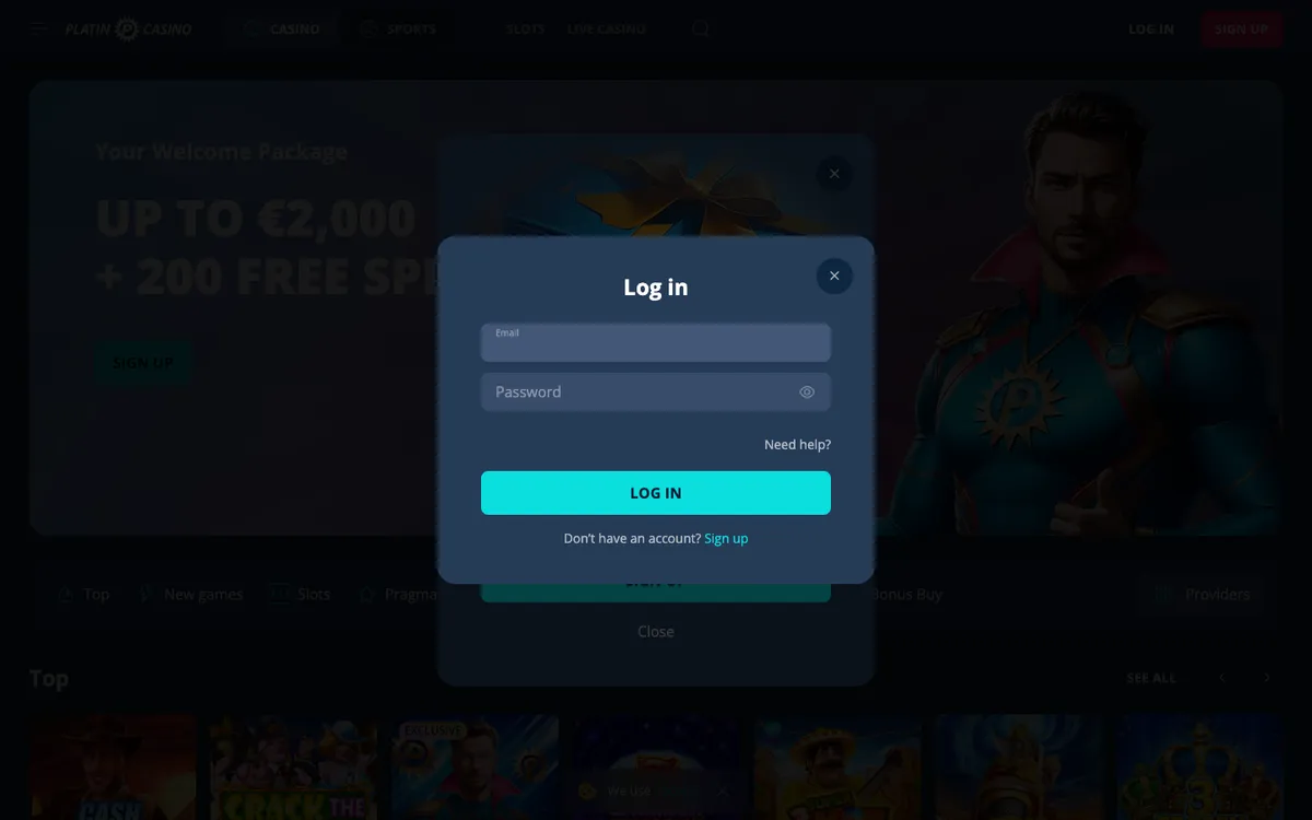 Platincasino — «Регистрация», снято из страны Португалия