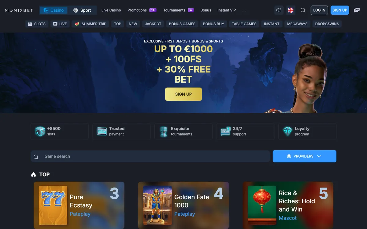 Monixbet Casino — «Главная», снято из страны Новая Зеландия