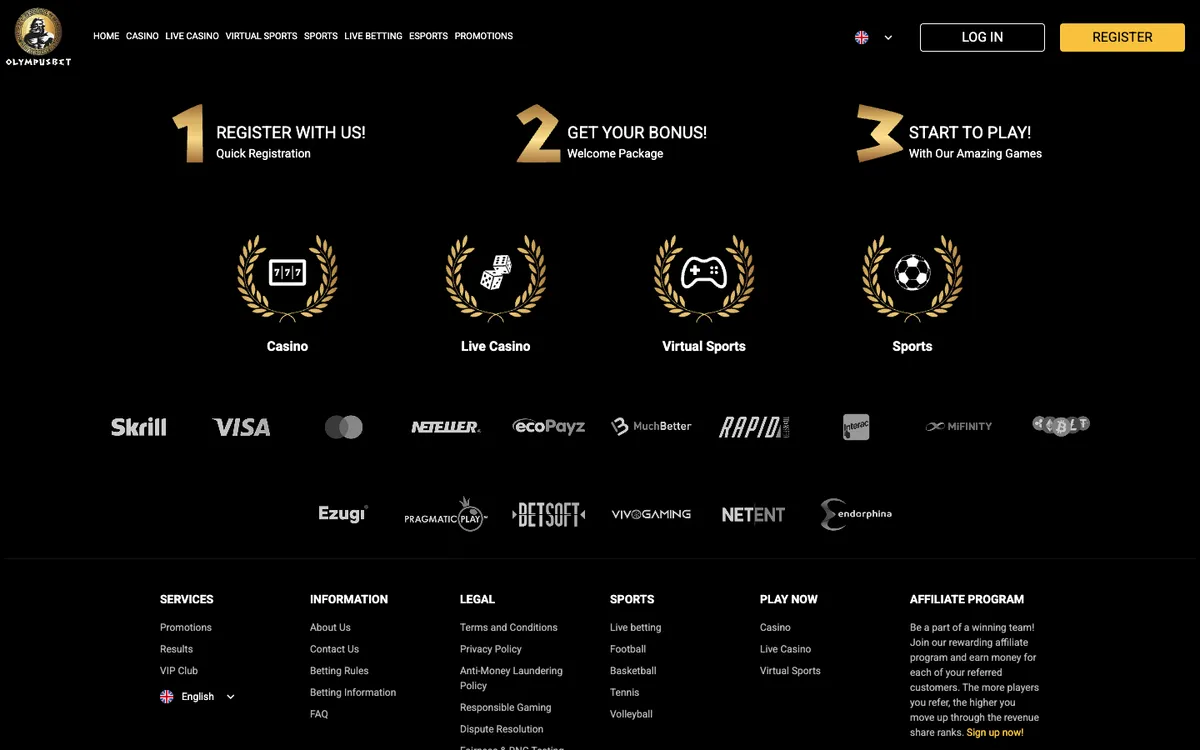Olympusbet Casino — Home page, captured from Australia
