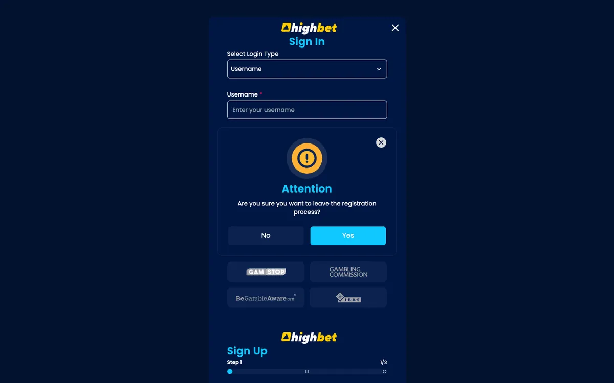 Highbet Casino — «Регистрация», снято из страны Великобритания