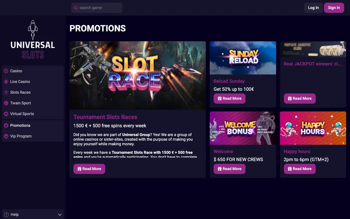 Universal Slots Casino — Promotions, captured from Austria