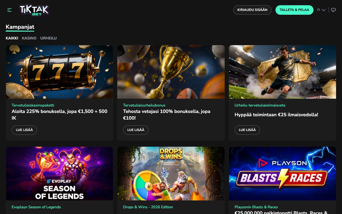 TikTak Bet Casino — Promotions, captured from Finland
