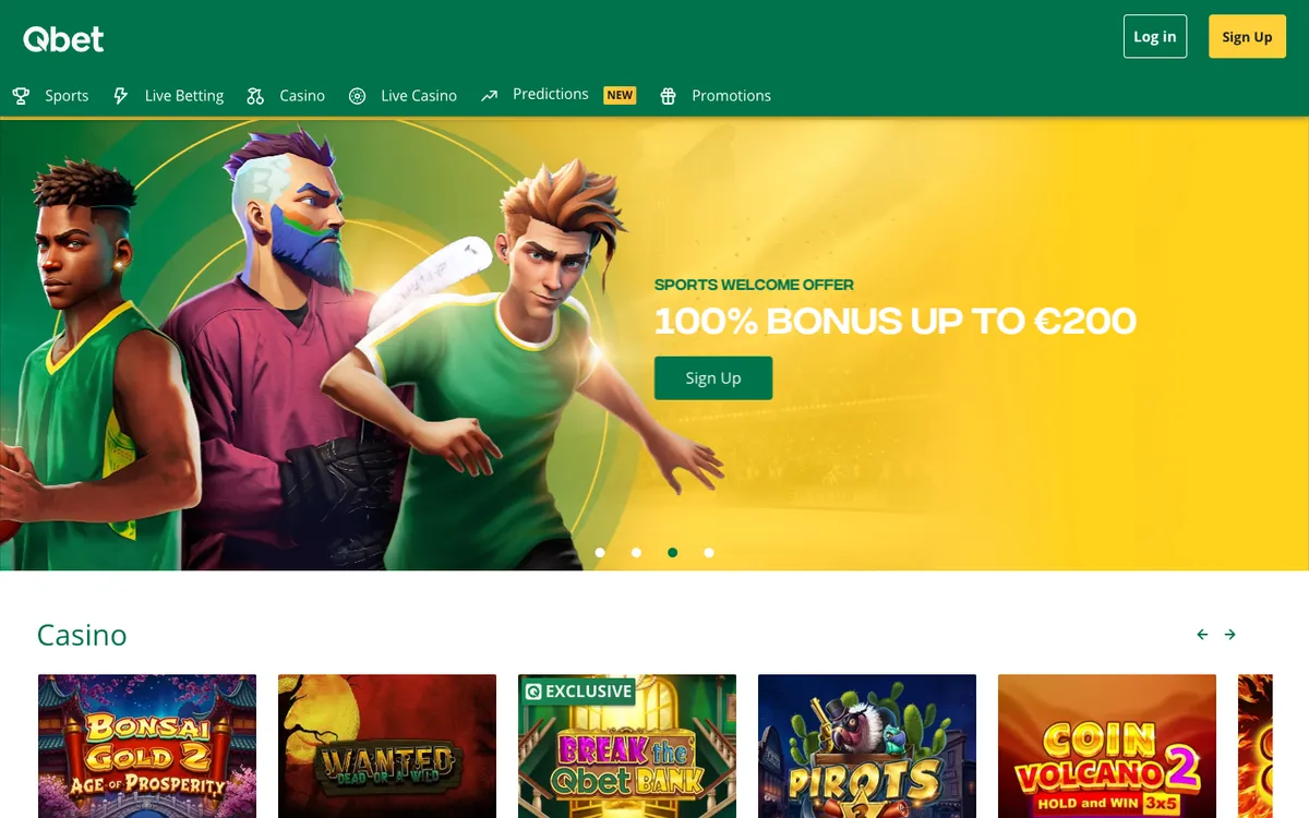 Qbet Casino — Home page, captured from Chile
