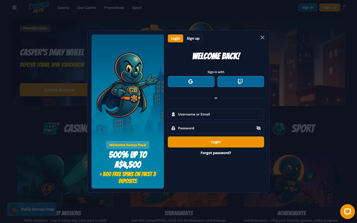 Casper Bets Casino — Sign-up, captured from Australia