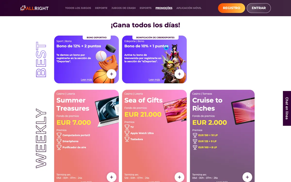 All Right Casino — Promotions, captured from Chile