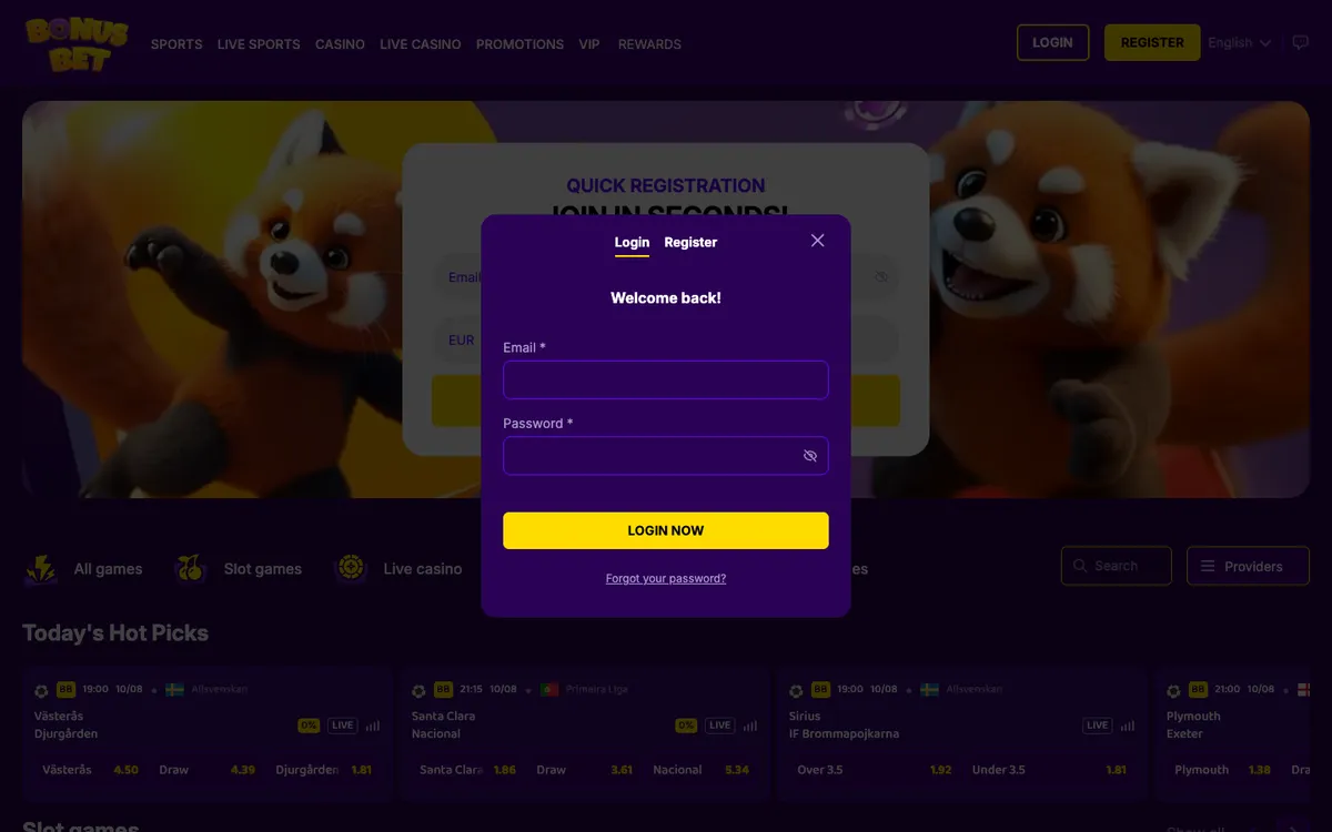 BonusBet Casino — Sign-up, captured from Belgium
