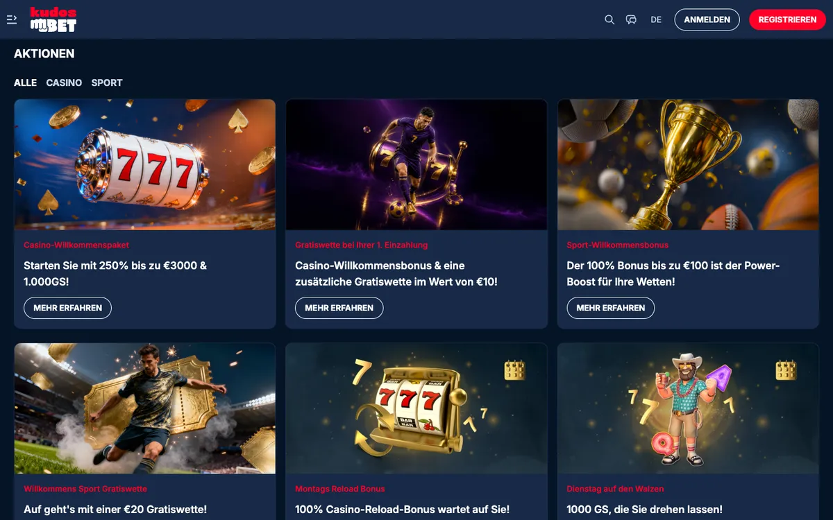 Kudosbet Casino — Promotions, captured from Austria