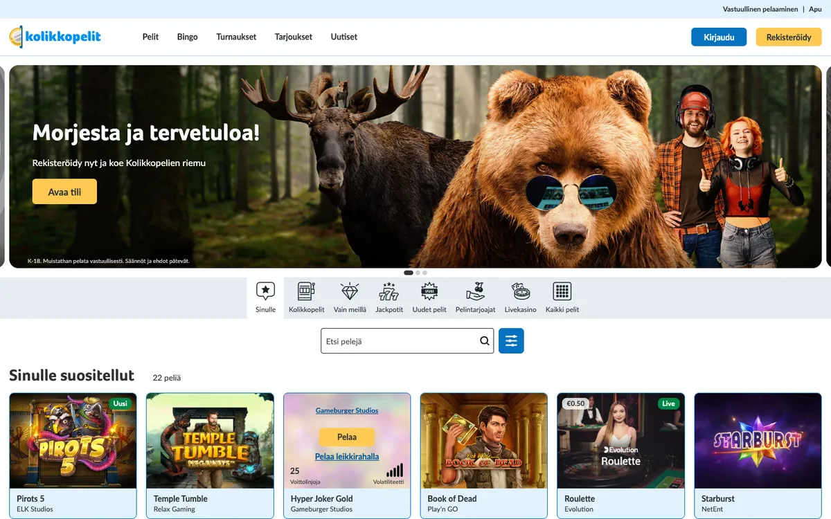 Kolikkopelit Casino — Home page, captured from Finland