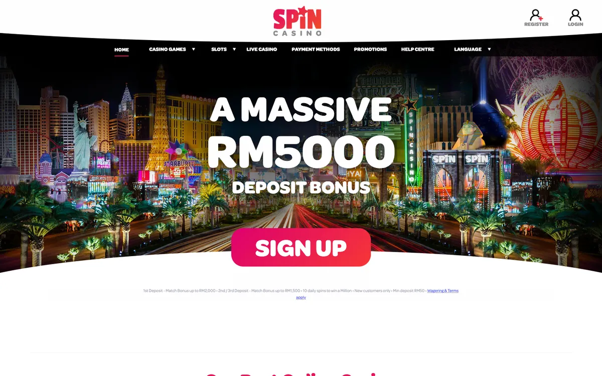 Spin Casino — Home page, captured from Malaysia