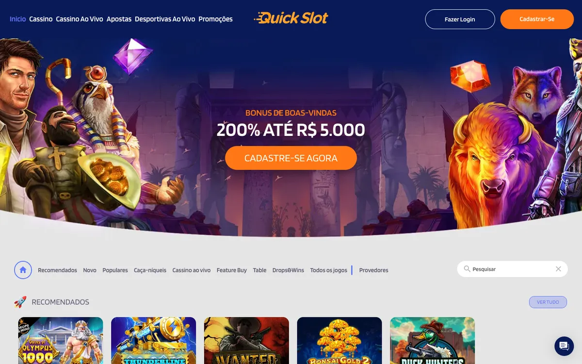 QuickSlot Casino — Home page, captured from Brazil