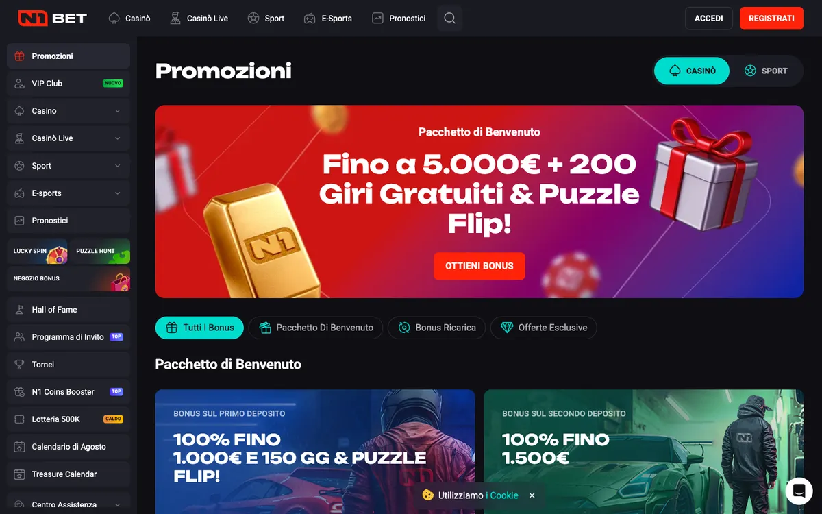 N1Bet Casino — Promotions, captured from Italy