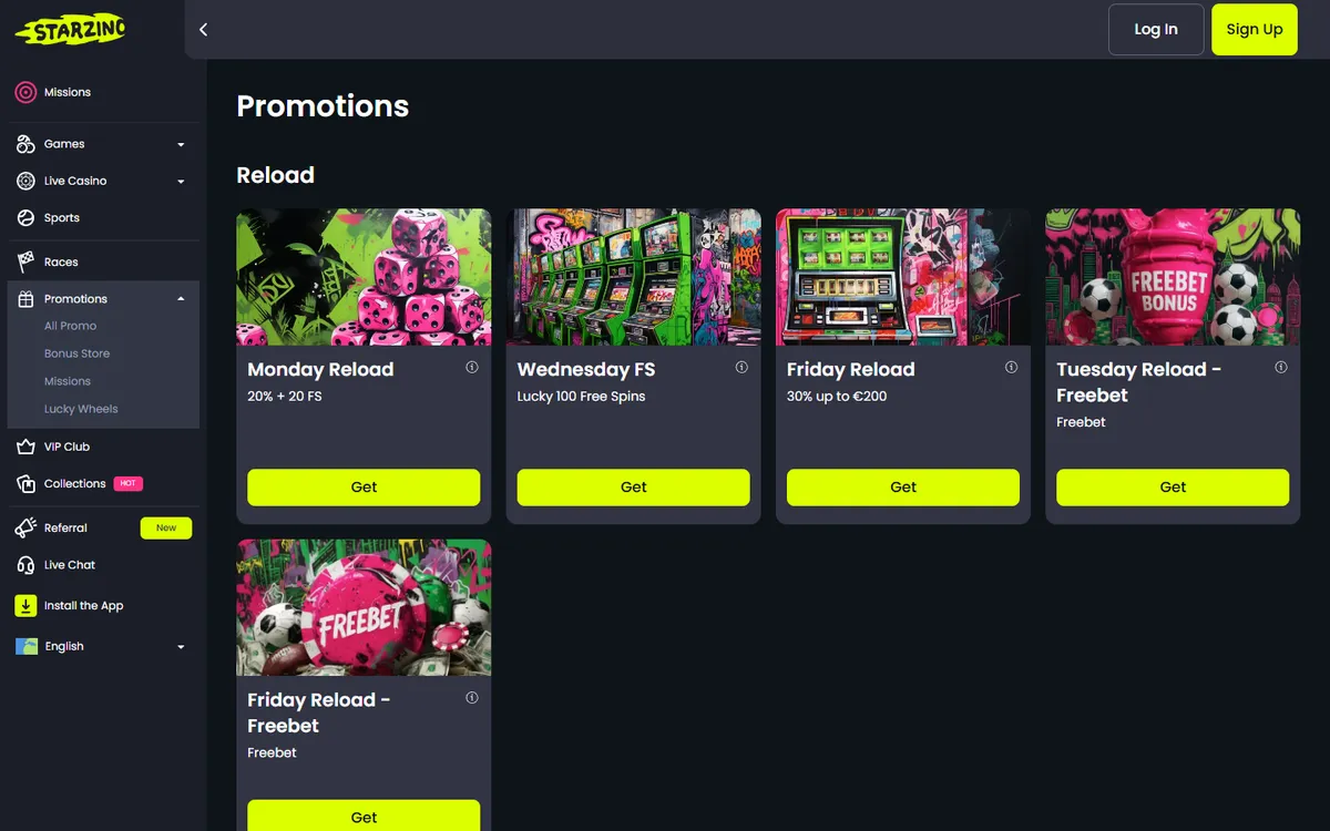 Starzino Casino — Promotions, captured from Canada