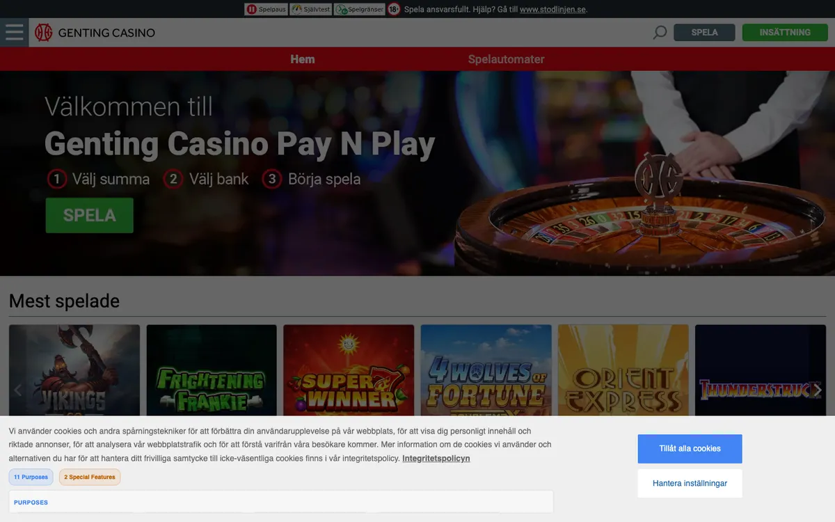Genting Casino — Home page, captured from Sweden