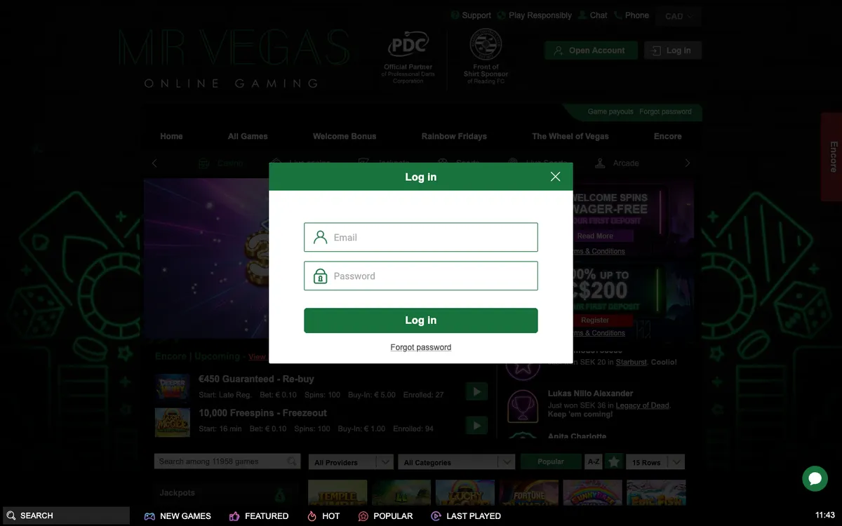 MrVegas Casino — «Регистрация», снято из страны Канада
