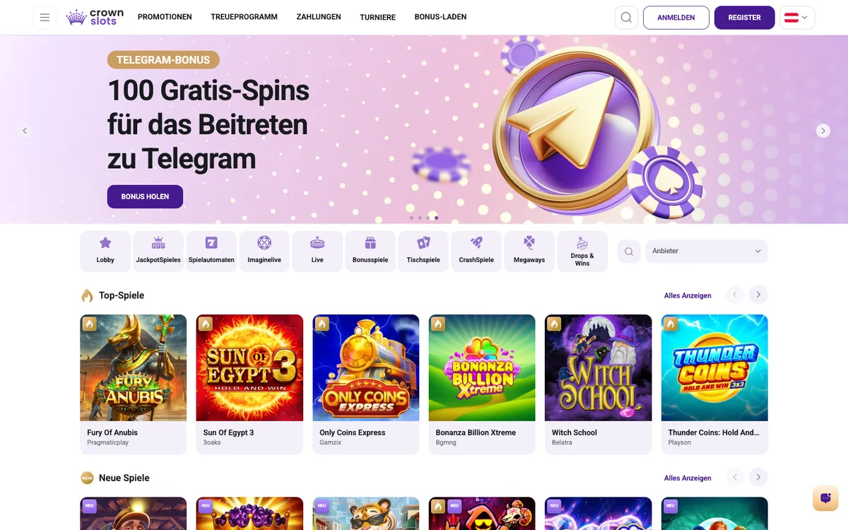 Crownslots Casino — Home page, captured from Austria