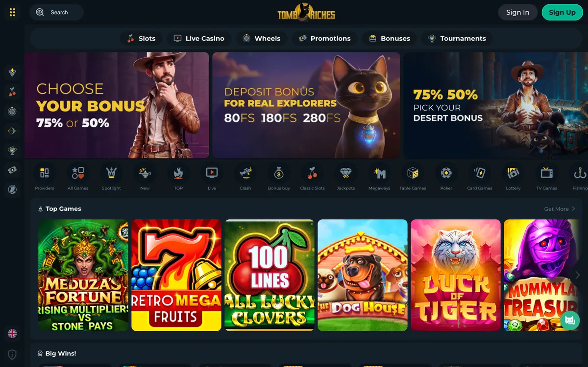 Tomb Riches Casino — Home page, captured from Germany