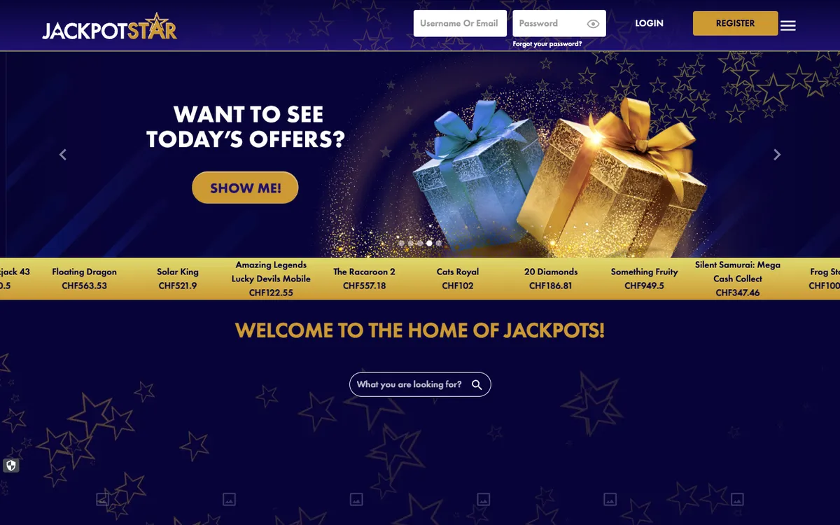 Jackpot Star Casino — «Главная», снято из страны Швейцария