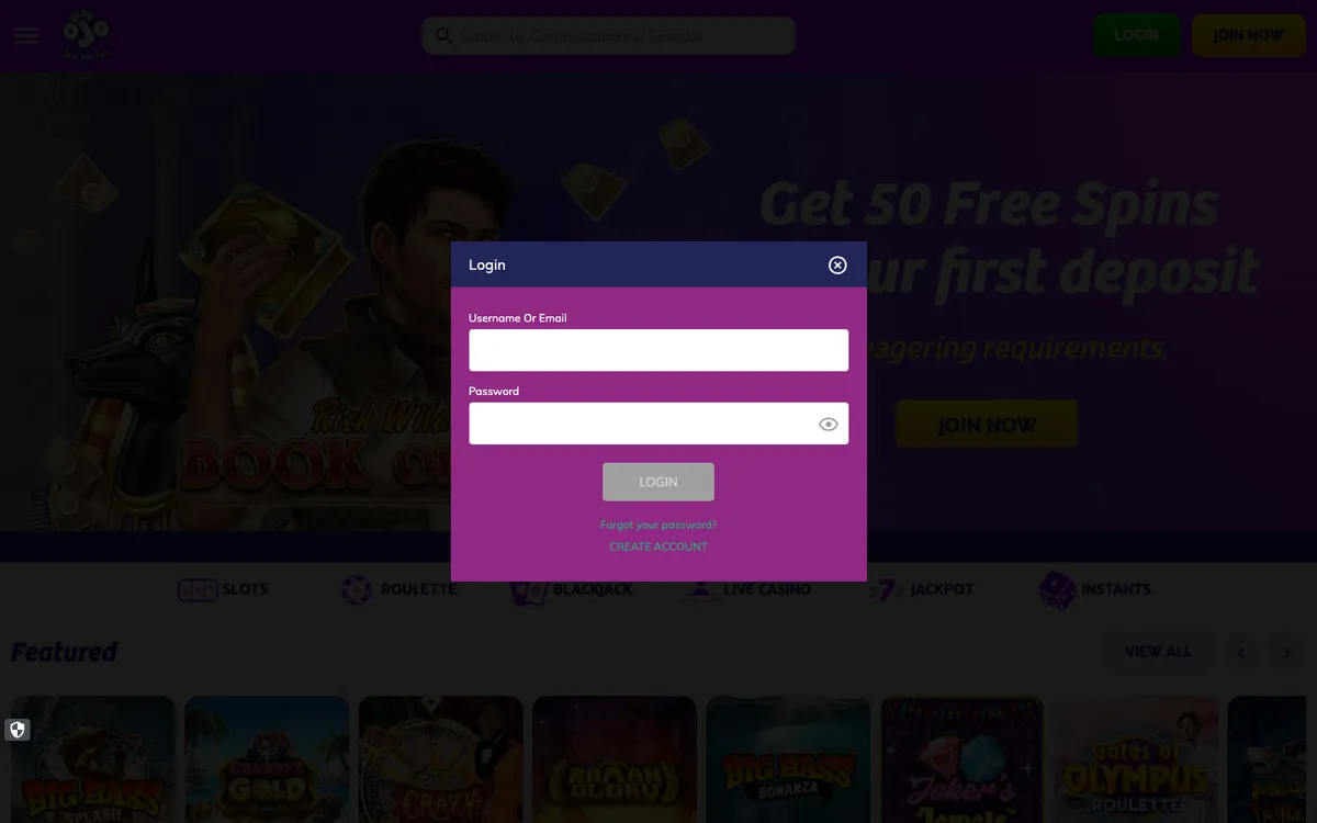 PlayOJO Casino — Sign-up, captured from South Africa