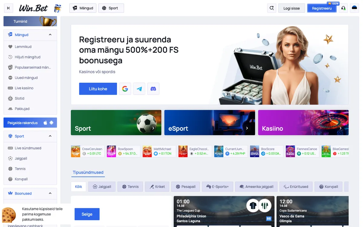 Win.Bet Casino — Home page, captured from Estonia