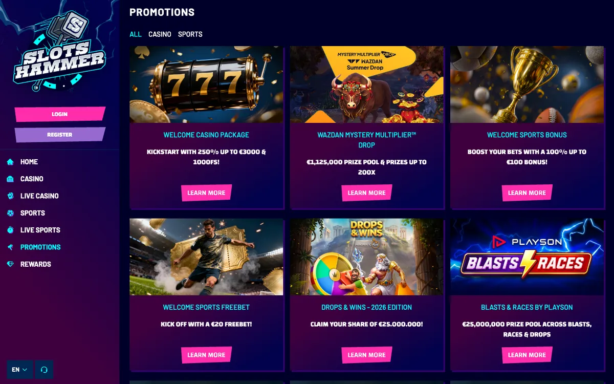 Slots Hammer Casino — Promotions, captured from Austria