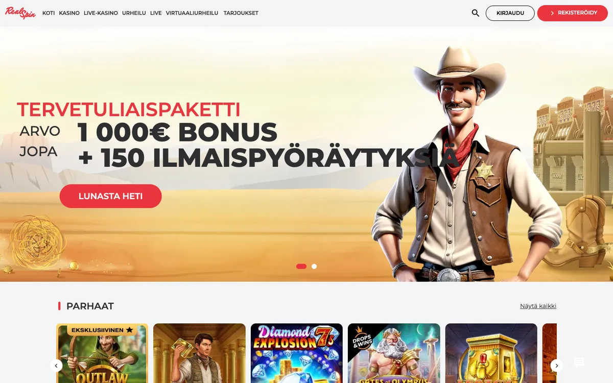 RealSpin Casino — Home page, captured from Finland