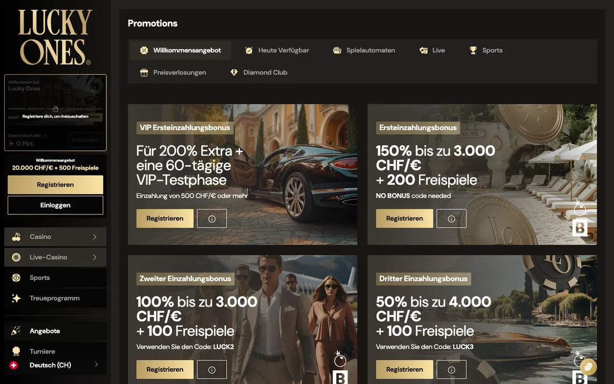 Lucky Ones Casino — Promotions, captured from Switzerland