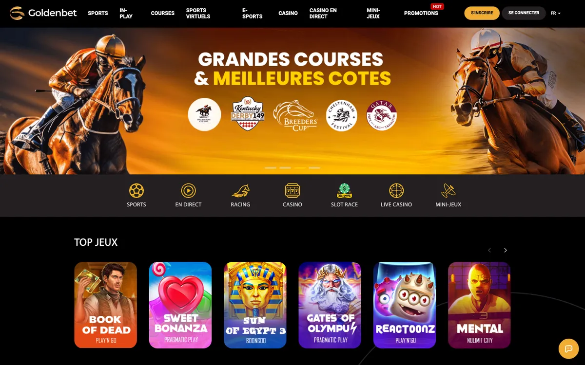 Goldenbet Casino — Home page, captured from France