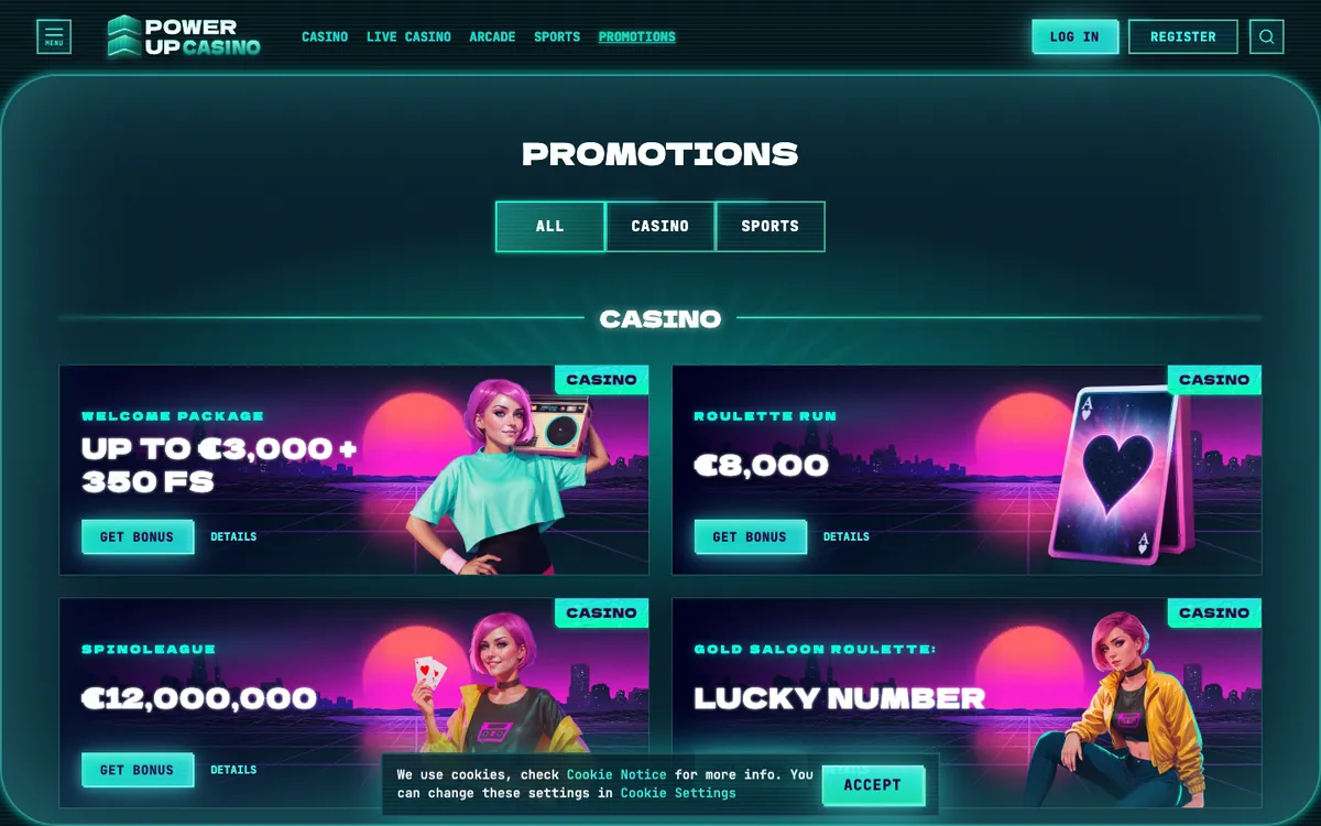 PowerUp Casino — «Акции», снято из страны Япония