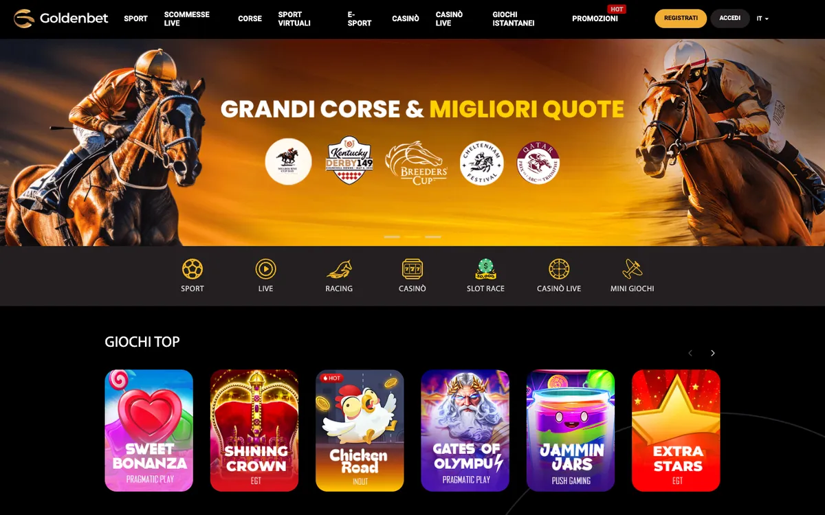 Goldenbet Casino — Home page, captured from Italy
